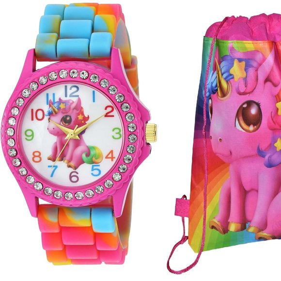 Girls Unicorn Gift Set Stones Watch & Drawstring Backpack. Choose From 3 Colors - Picture 7 of 16